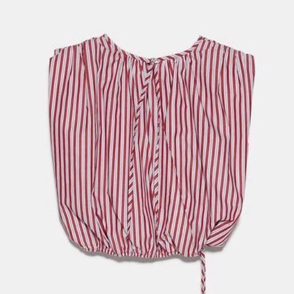 Zara Poplin Top With Red and White Stripes - Picture 2 of 8